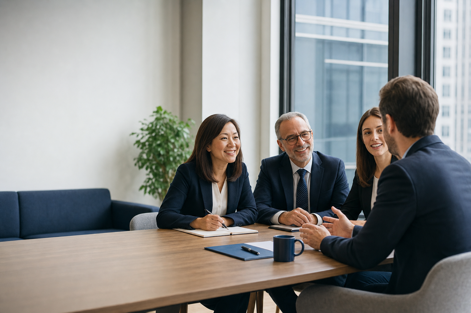 Law firm professionals meeting with a client